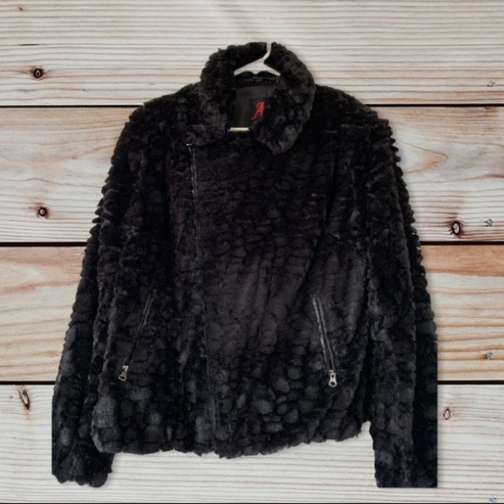 Adrienne Landau Black Fur Coat Size L